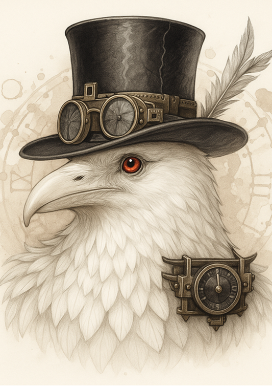 Sticker Sheet – White Raven In Hat Steampunk Full Cat. No.4707