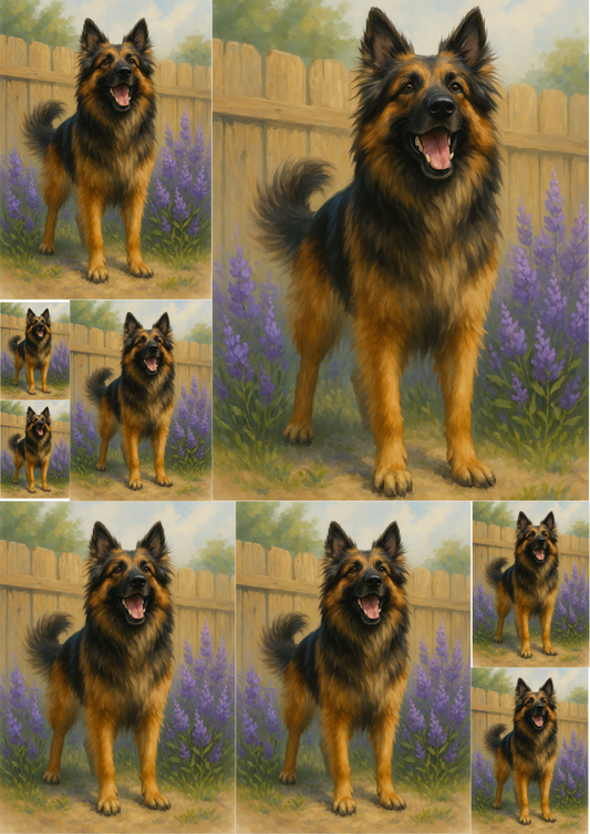 Sticker Sheet – German Shepherd In A Lavender Collage Cat. No. 4711