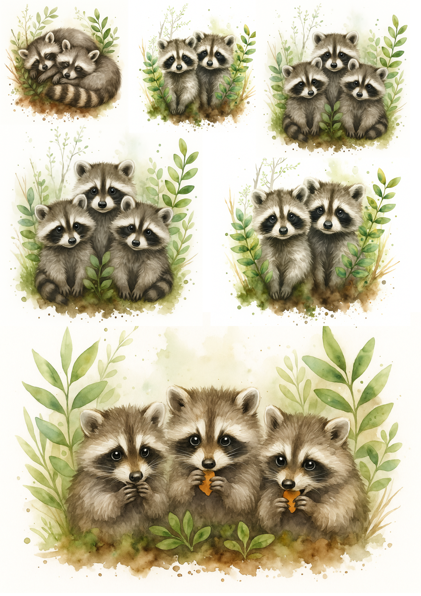 Sticker Sheet / Greeting Card – Raccoons Collage Cat. No. 4713