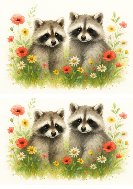 Stickerbogen – Waschbären in Blumencollage, Kat.-Nr. 4716