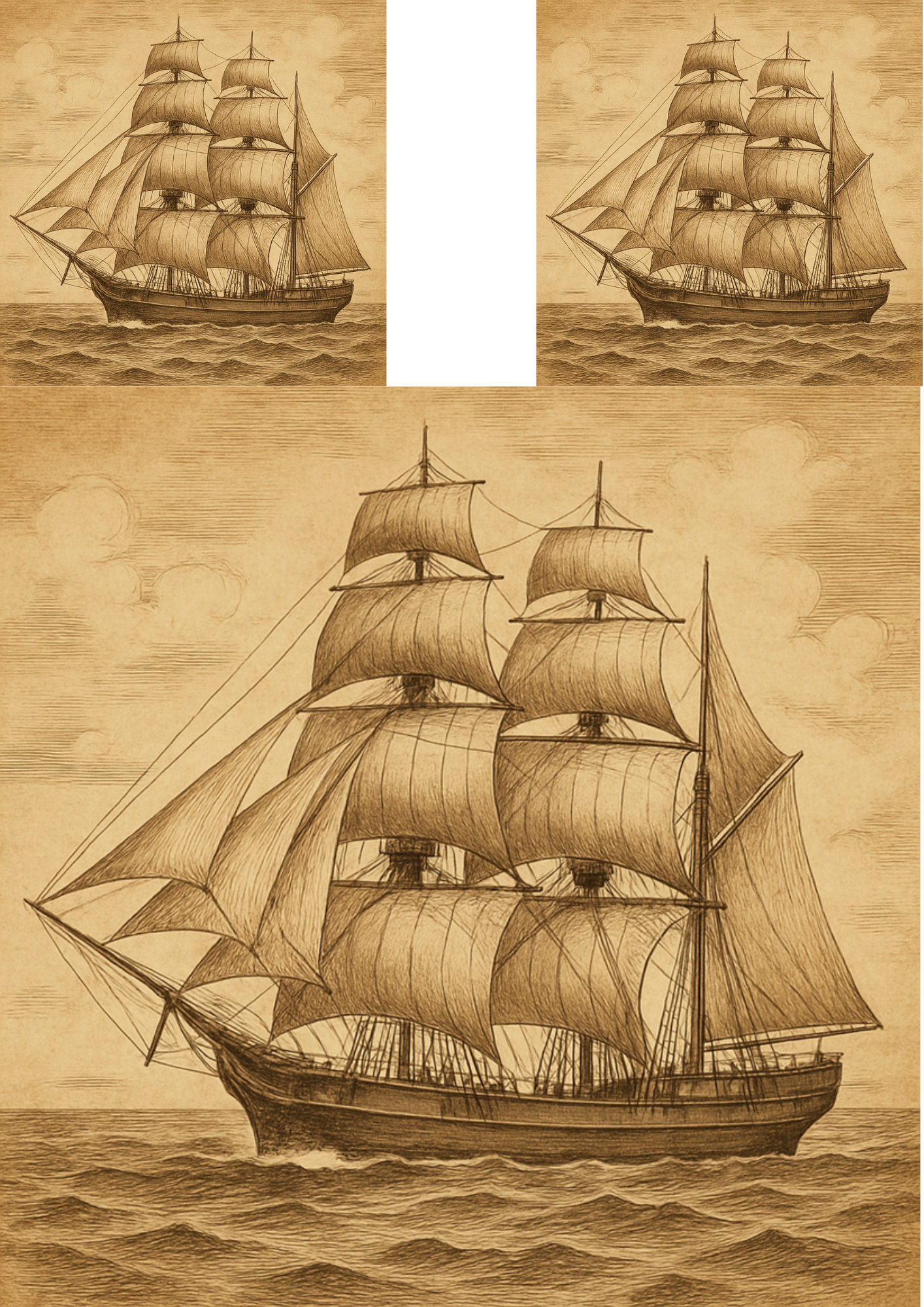 Sticker Sheet / Greeting Card – Sailing Ship Vintage Style Collage Cat. No. 4720