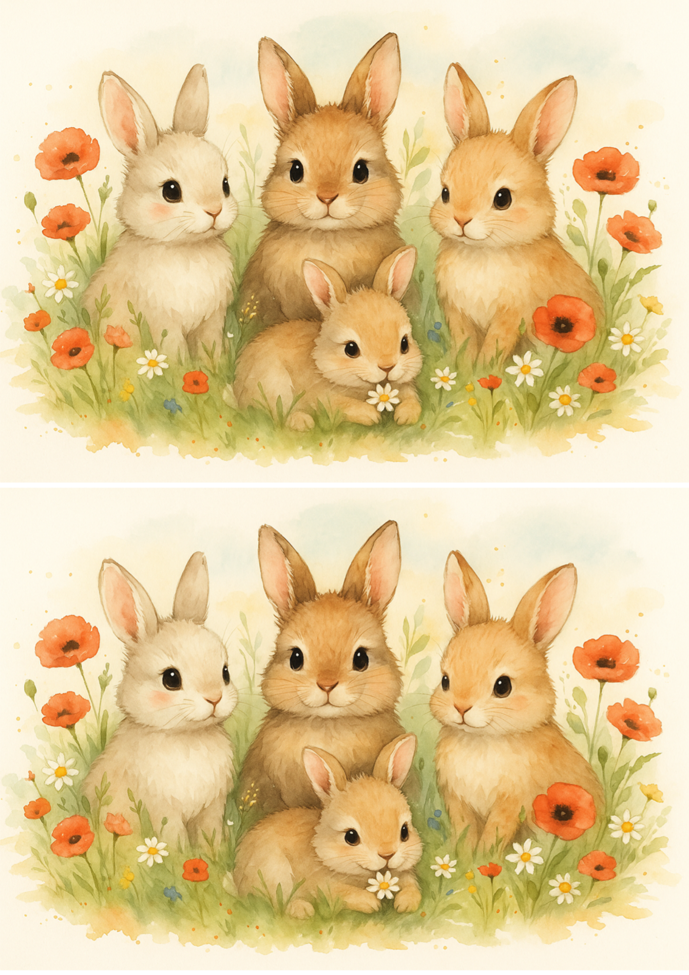 Sticker Sheet / Greeting Card – Bunnies And Poppies Collage Cat. No. 4728