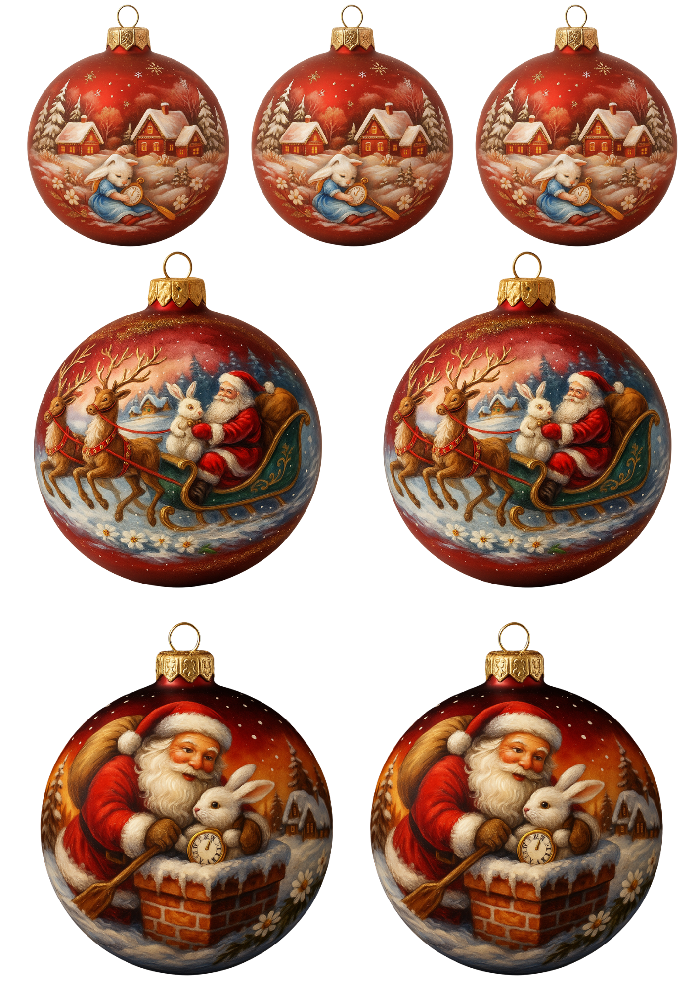 Sticker Sheet – Christmas Tree Baubles With Alice In Wonderland Motif Collage Cat. No. 4731
