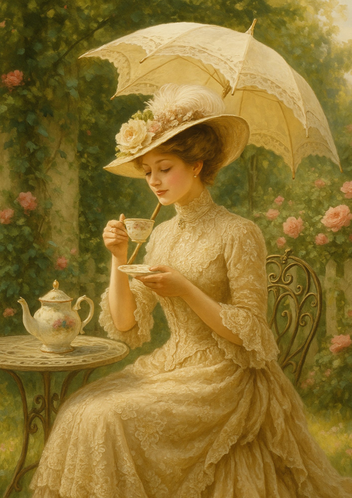 Sticker Sheet / Greeting Card – Victorian Lady With Umbrella Cat. No. 4732