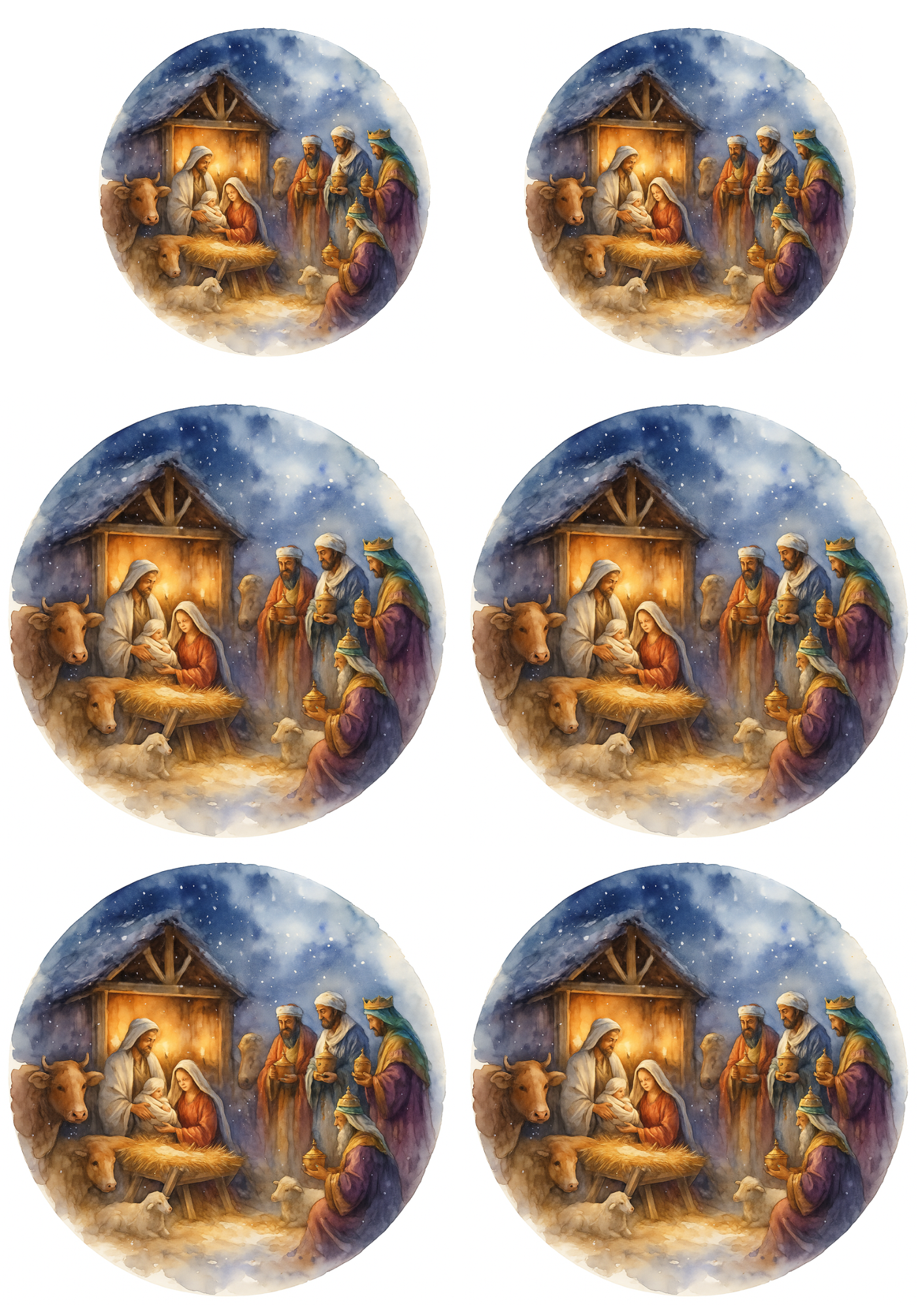 Sticker Sheet – The Holy Family And The Three Kings In Bethlehem In Circles Collage Cat. No. 4738