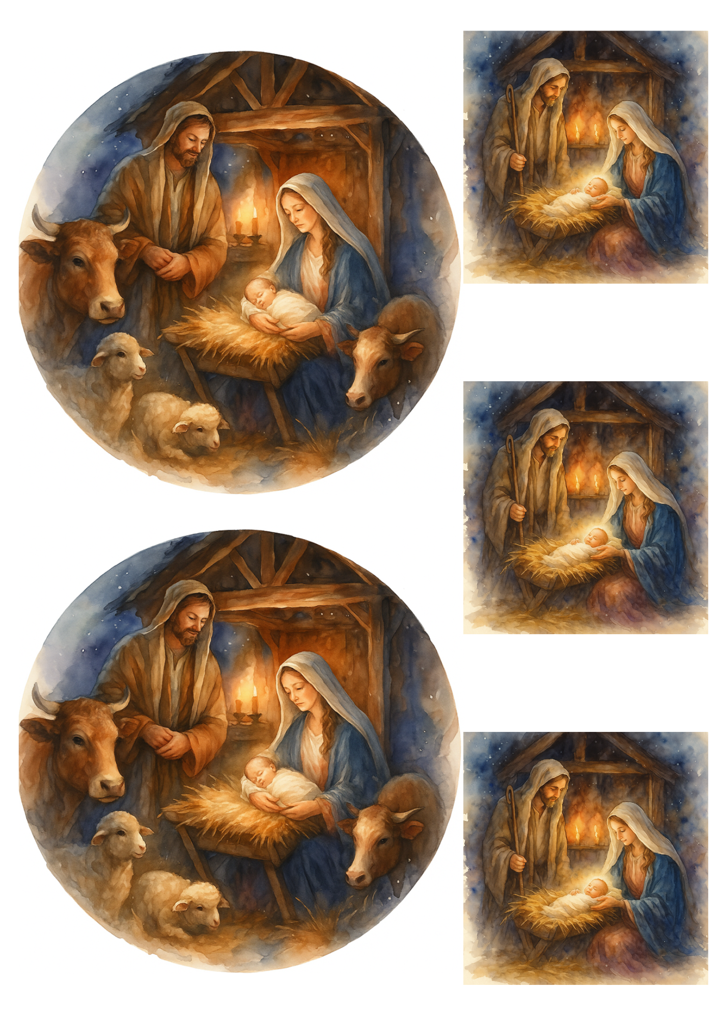 Sticker Sheet – Jesus And The Holy Family In The Bethlehem Manger Collage Cat. No. 4744