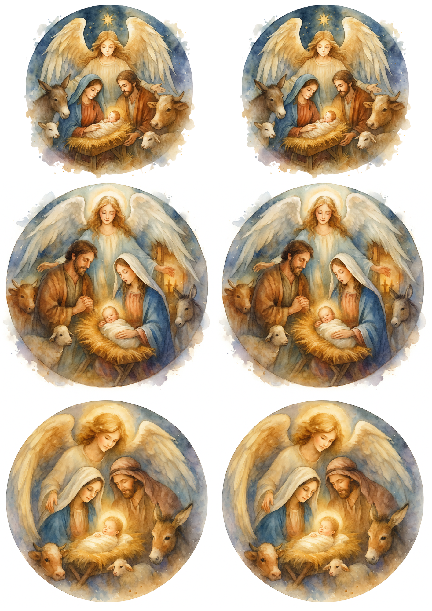 Sticker Sheet / Greeting Card – Angel Over Jesus And The Holy Family Collage Cat. No. 4746