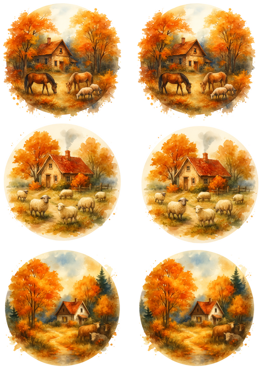 Sticker Sheet – Autumn Farm In Circles Collage Cat. No. 4747