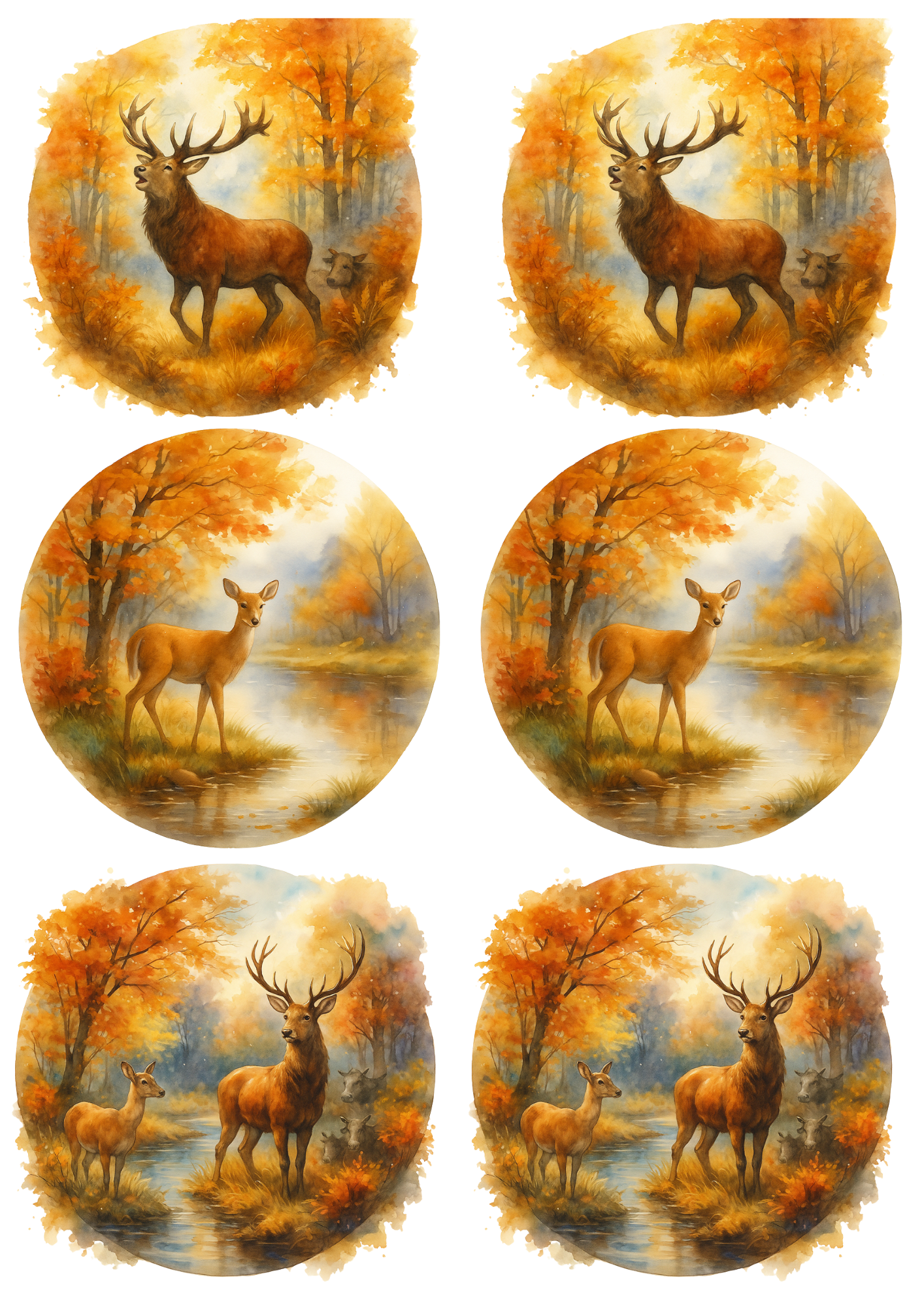 Sticker Sheet / Greeting Card – Deer On Rut In Circles Collage Cat. No. 4749
