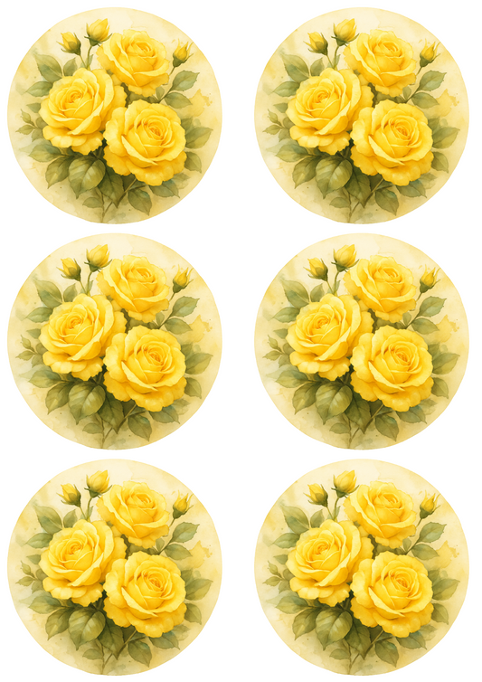 Sticker Sheet – Yellow Roses Shabby Chic In Circles Collage Cat. No. 4753