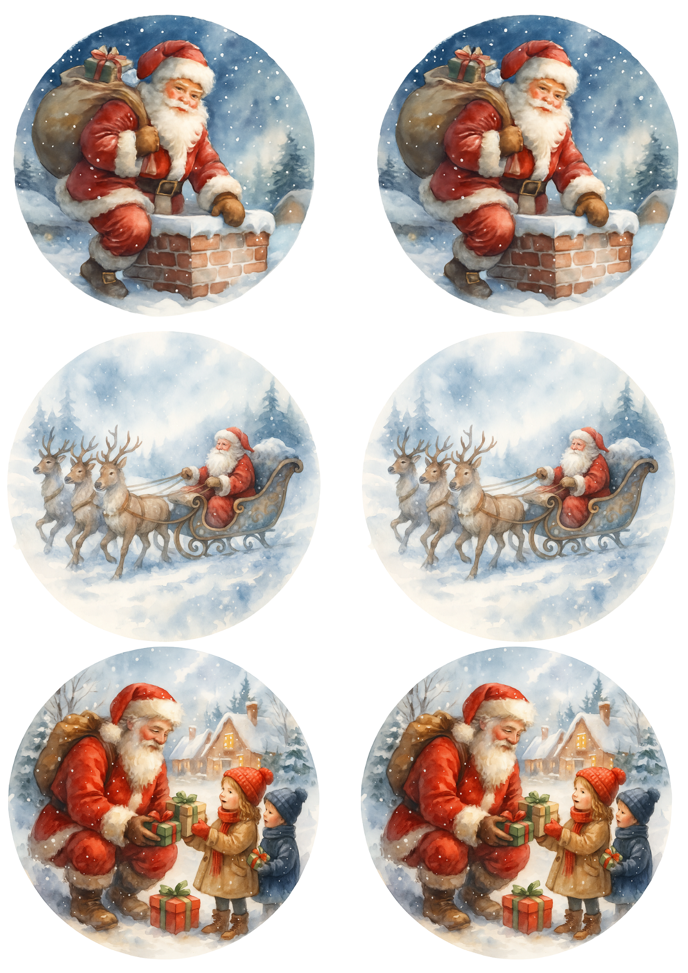 Sticker Sheet / Greeting Card – Santa Claus With Gifts In Circles Collage Cat. No. 4754