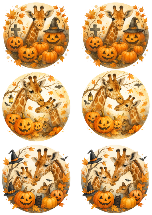Sticker Sheet β Giraffes And Pumpkins Halloween In Circles Collage Cat. No. 4759
