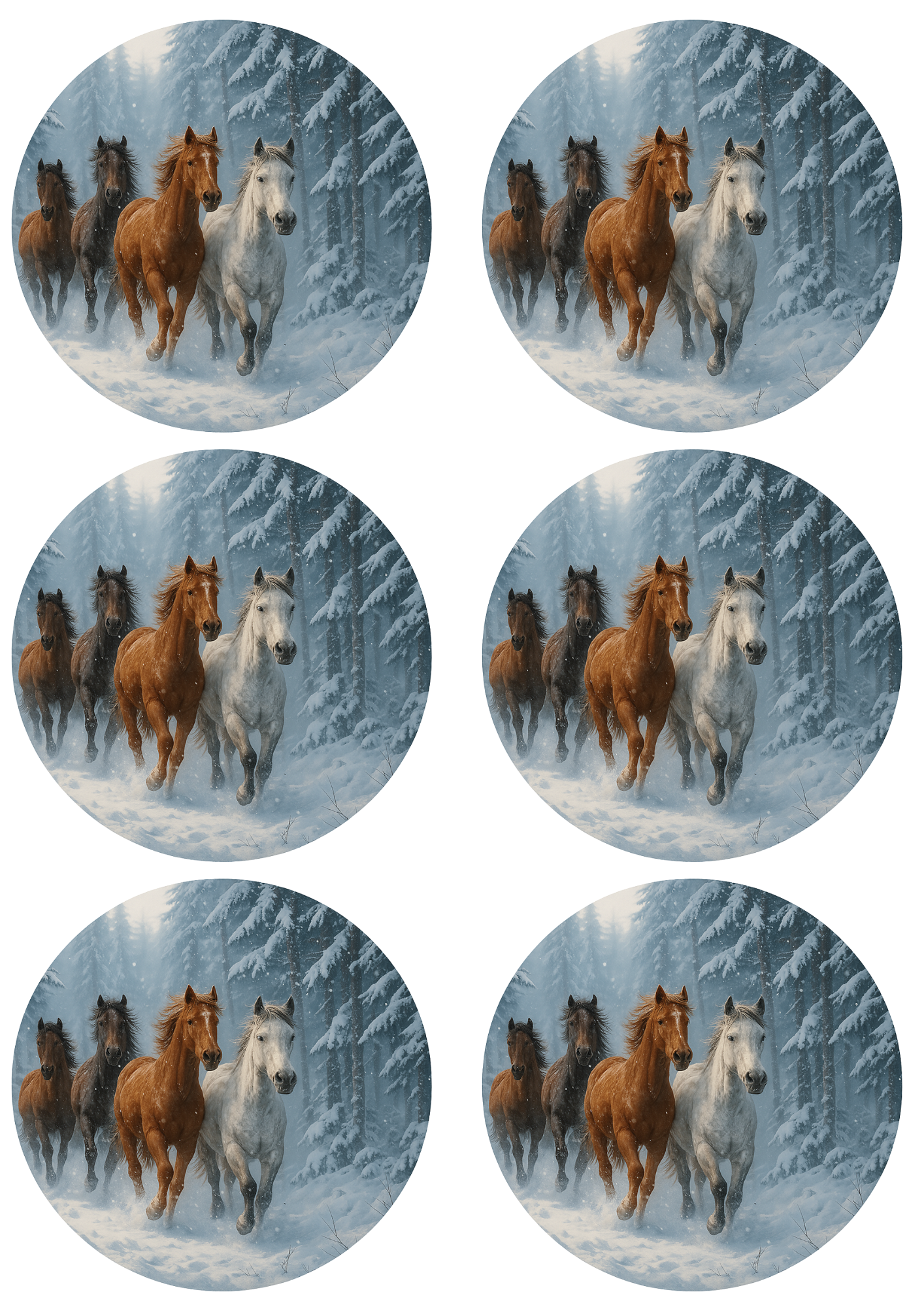 Sticker Sheet / Greeting Card – Running Horses In Circles Collage Cat. No. 4761