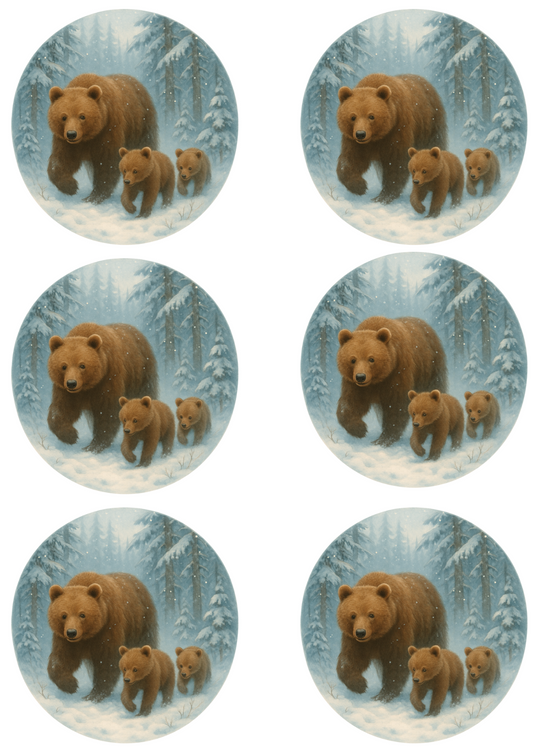 Sticker Sheet – Bear Family In Winter In Circles Collage Cat. No. 4763
