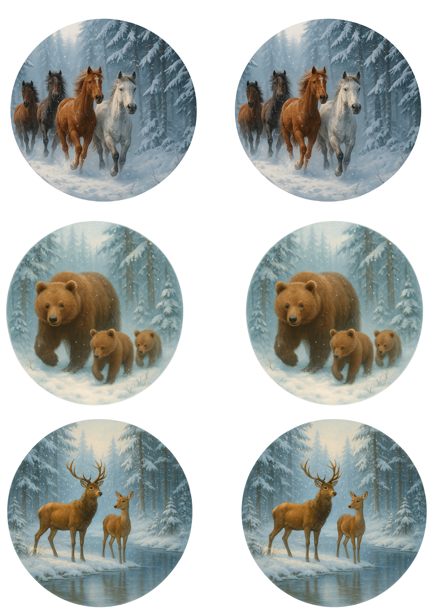 Sticker Sheet / Greeting Card – Various Winter Animals In Circles Collage Cat. No. 4764
