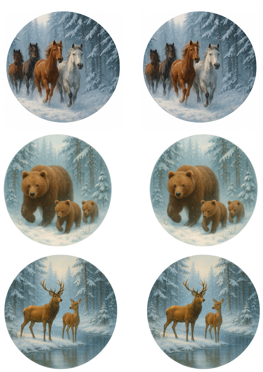 Sticker Sheet – Various Winter Animals In Circles Collage Cat. No. 4764