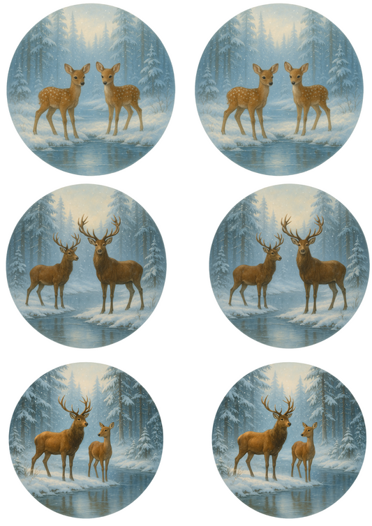 Sticker Sheet – Winter Deer In Circles Collage Cat. No. 4765