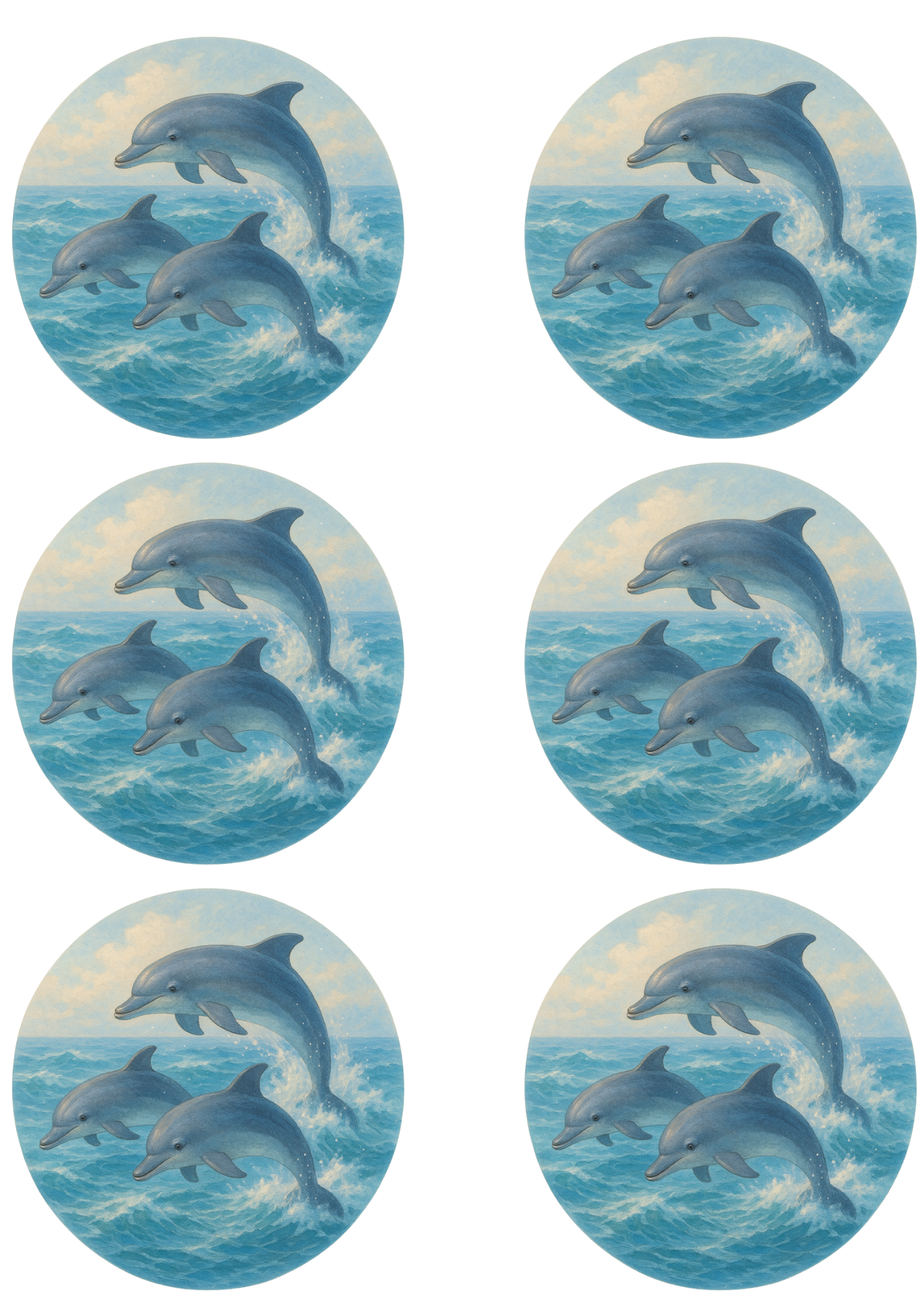 Sticker Sheet / Greeting Card – Dolphins In Circles Collage Cat. No. 4768