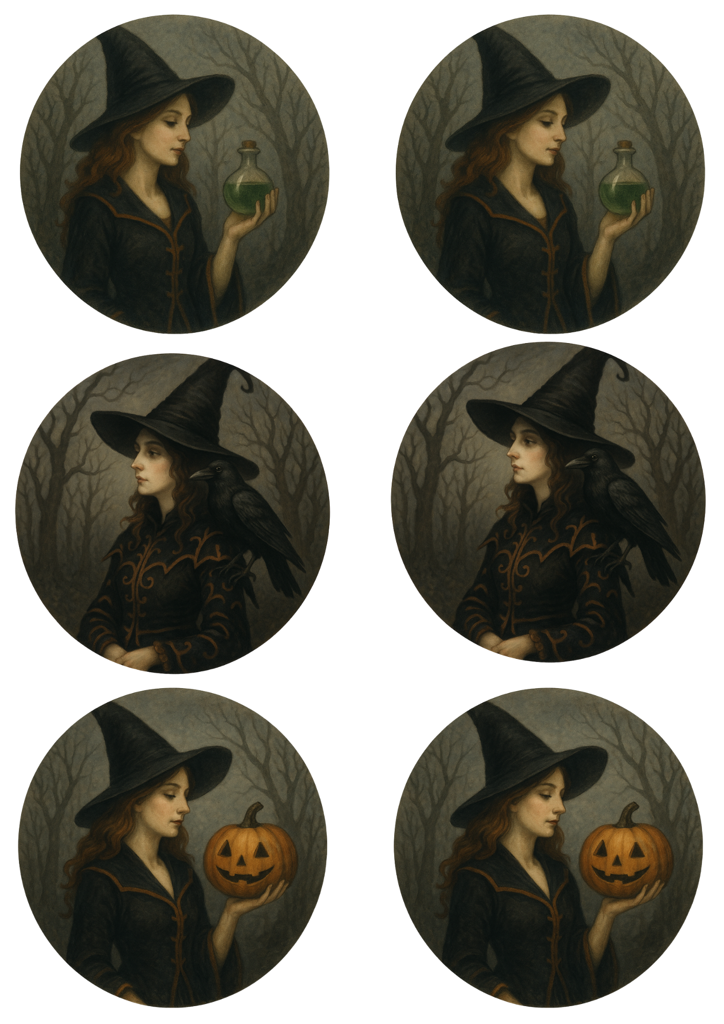 Sticker Sheet / Greeting Card – Witch In Circles Collage Cat. No. 4775