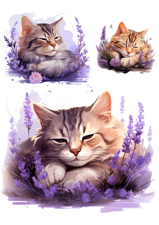 Sticker Sheet – Sleeping Cat In Lavender Collage Cat. No. 4787