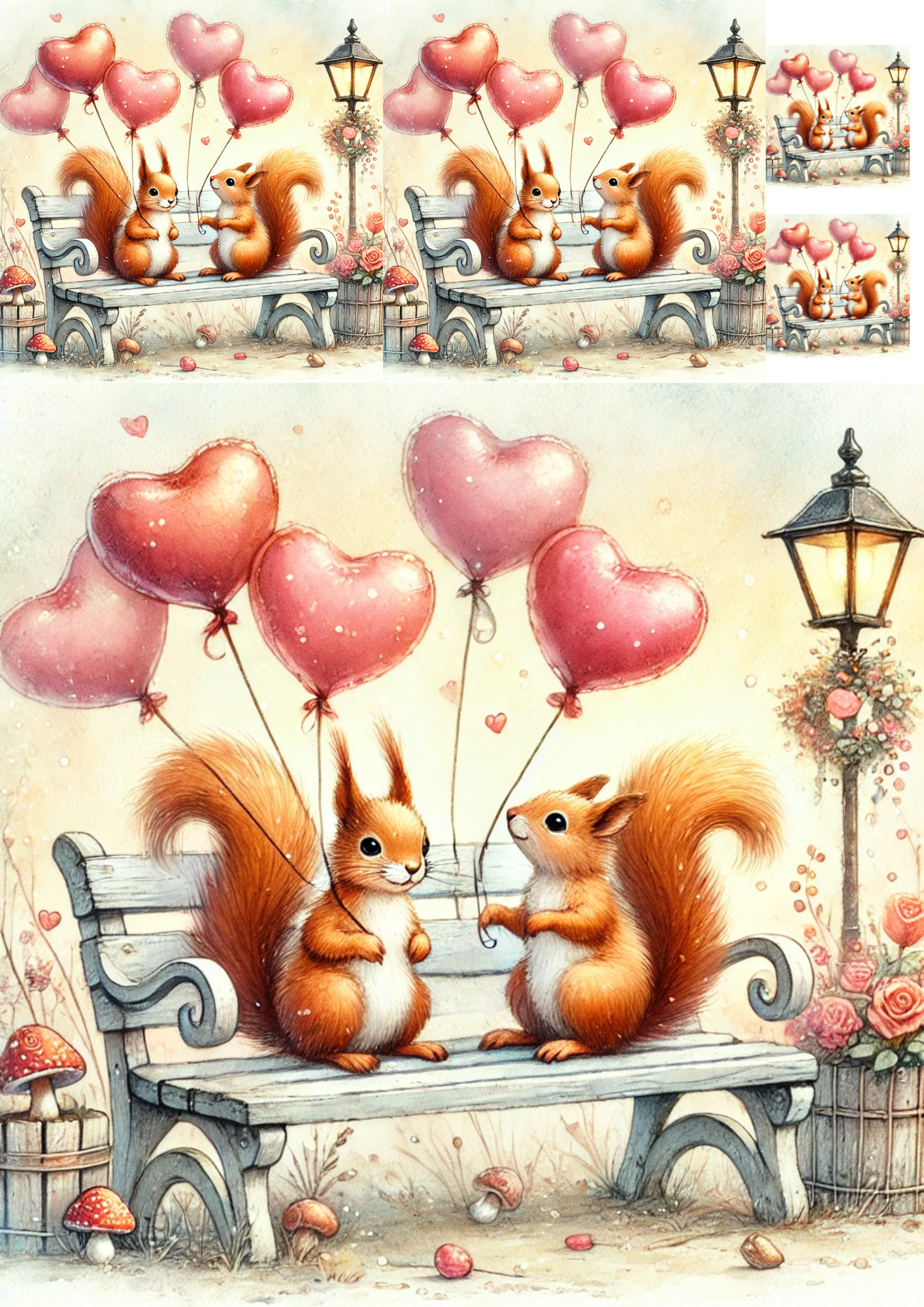 Sticker Sheet / Greeting Card – Squirrels in Love Collage Cat. No. 4789