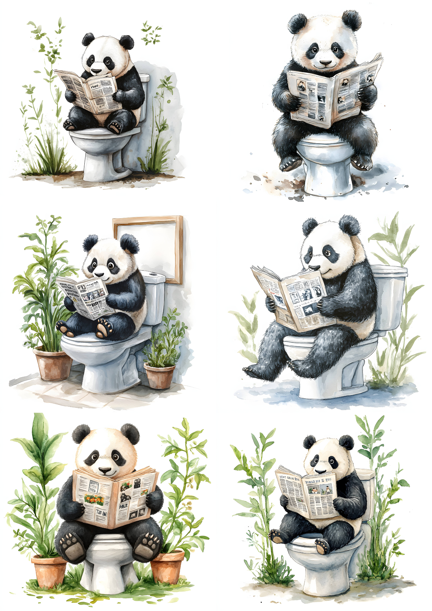 Sticker Sheet / Greeting Card – Panda In The Bathroom Collage Cat. No. 4791