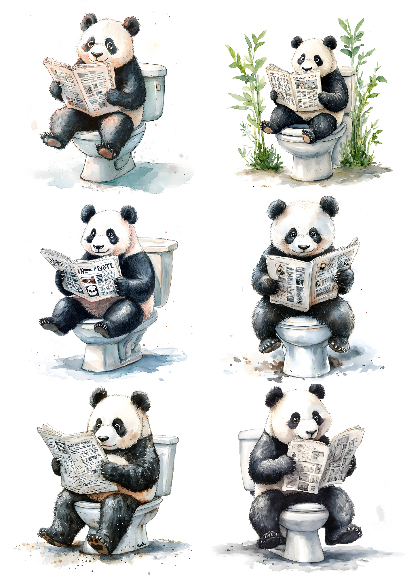 Sticker Sheet / Greeting Card – Panda In The Bathroom Collage Cat. No. 4792
