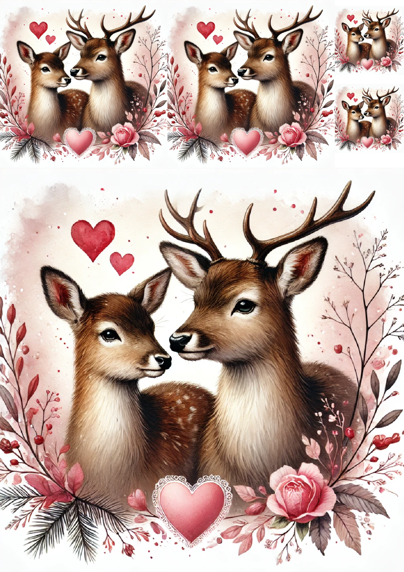 Sticker Sheet / Greeting Card – Deers in Love Collage Cat. No. 4793