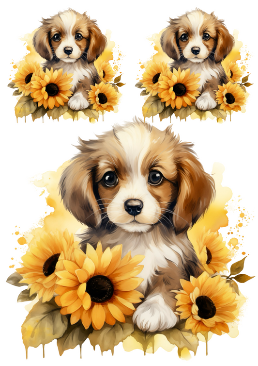 Sticker Sheet – Puppy In Sunflowers Collage Cat. No. 4798