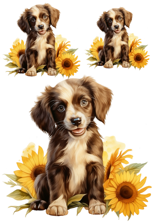 Sticker Sheet – Puppy In Sunflowers Collage Cat. No. 4799