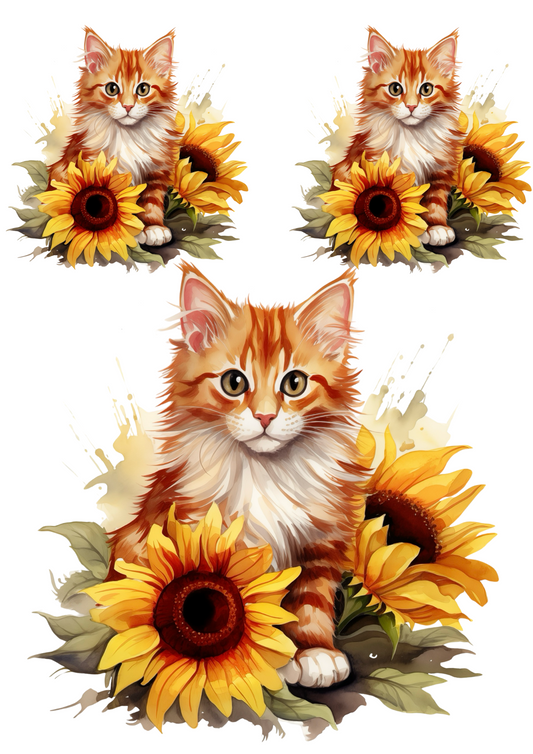Sticker Sheet – Little Kitten In Sunflowers Collage Cat. No. 4800