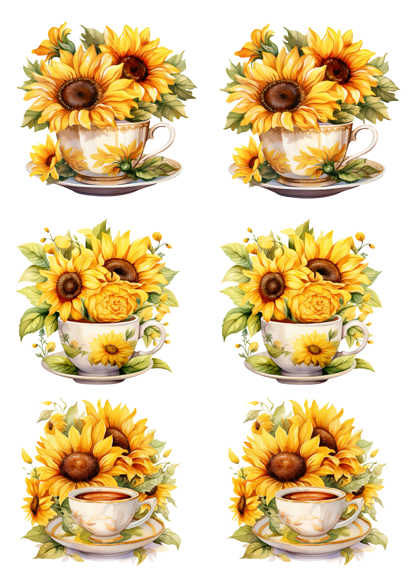 Sticker Sheet / Greeting Card – Sunflowers In A Cup Collage Cat. No. 4803