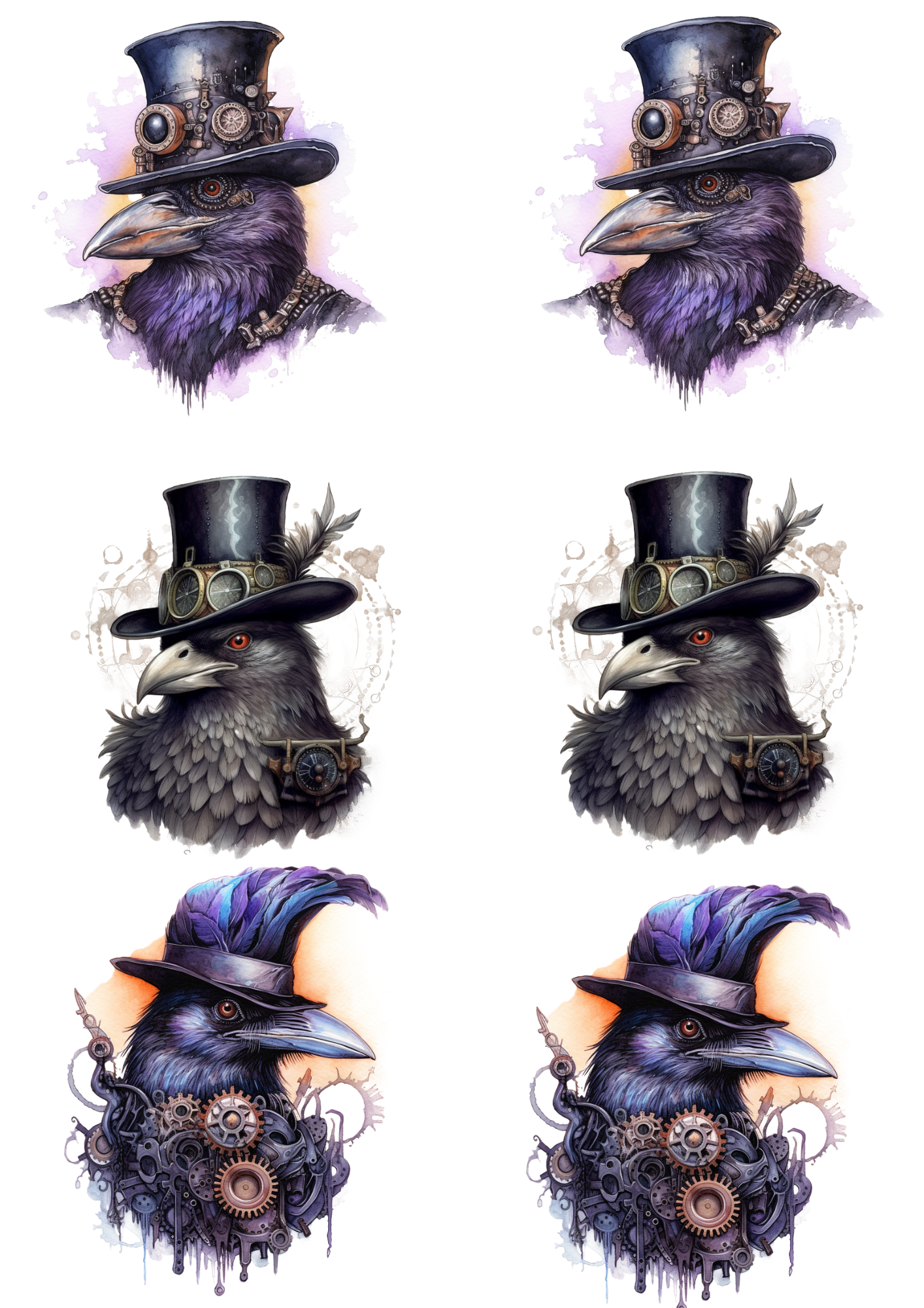 Sticker Sheet / Greeting Card – Steampunk Raven Collage Cat. No. 4812