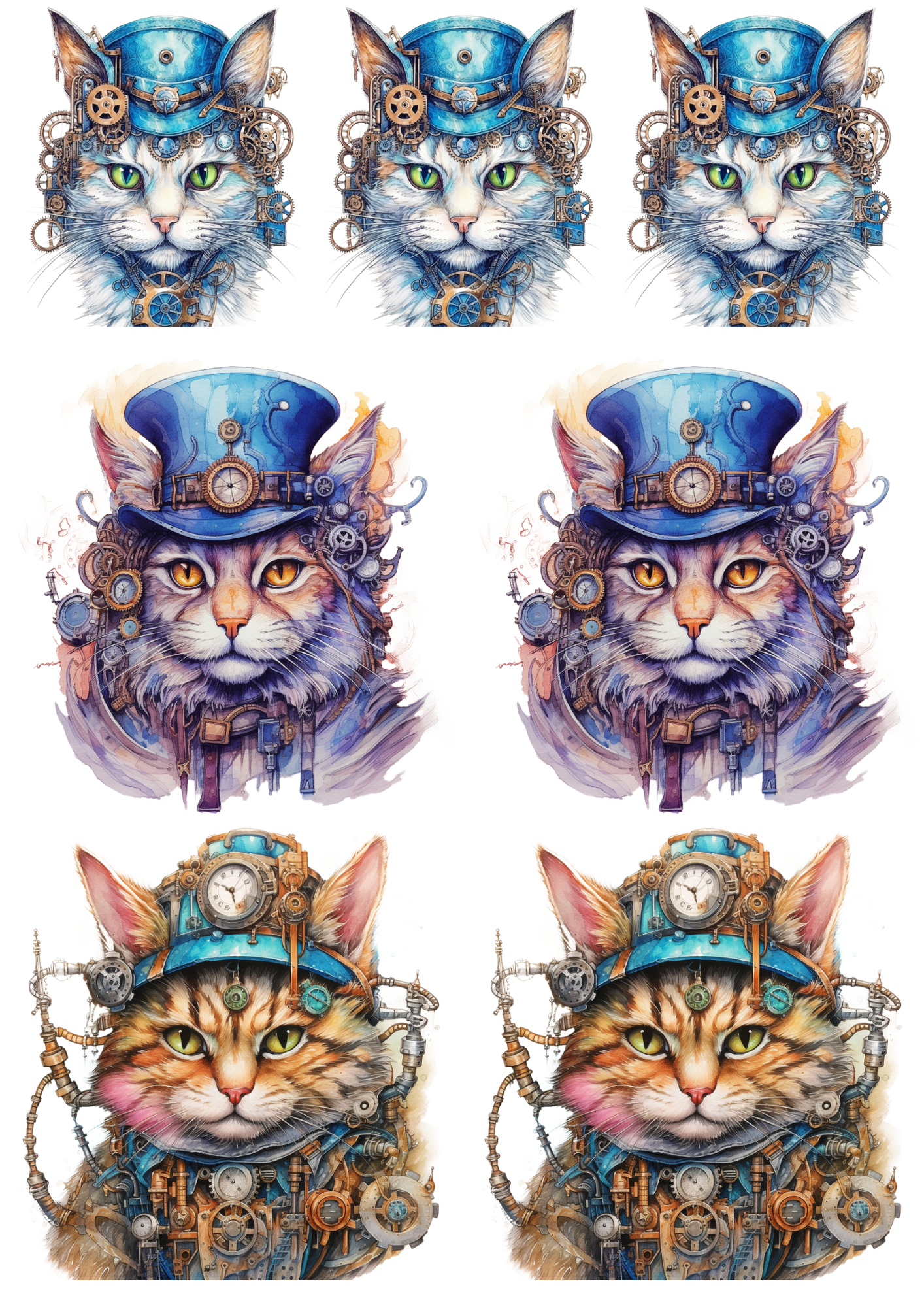 Sticker Sheet / Greeting Card – Cat Steampunk Collage Cat. No. 4820