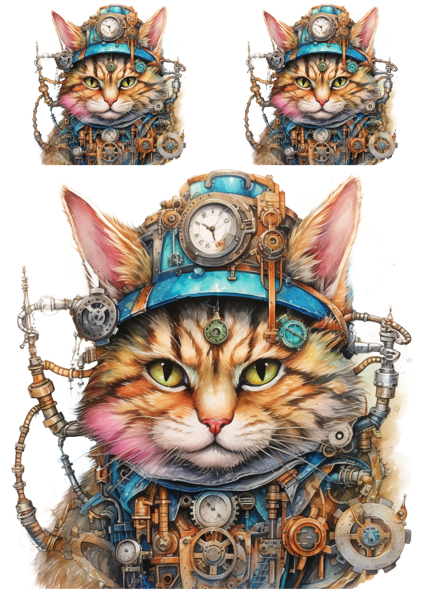 Sticker Sheet / Greeting Card – Steampunk Cat Collage Cat. No. 4822