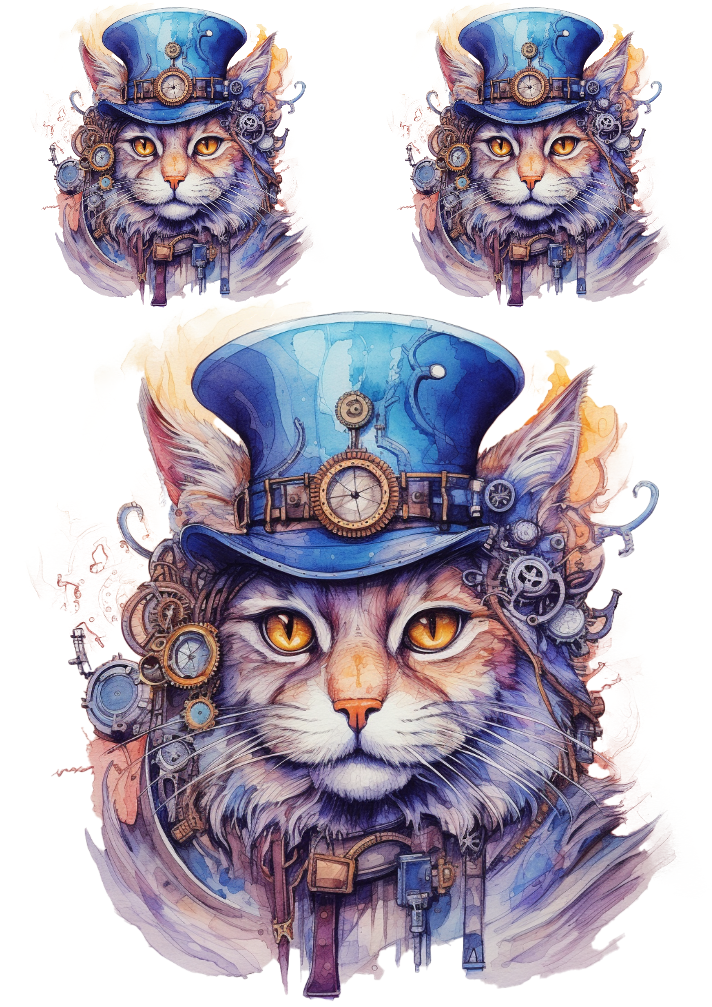 Sticker Sheet / Greeting Card – Steampunk Cat Collage Cat. No. 4823