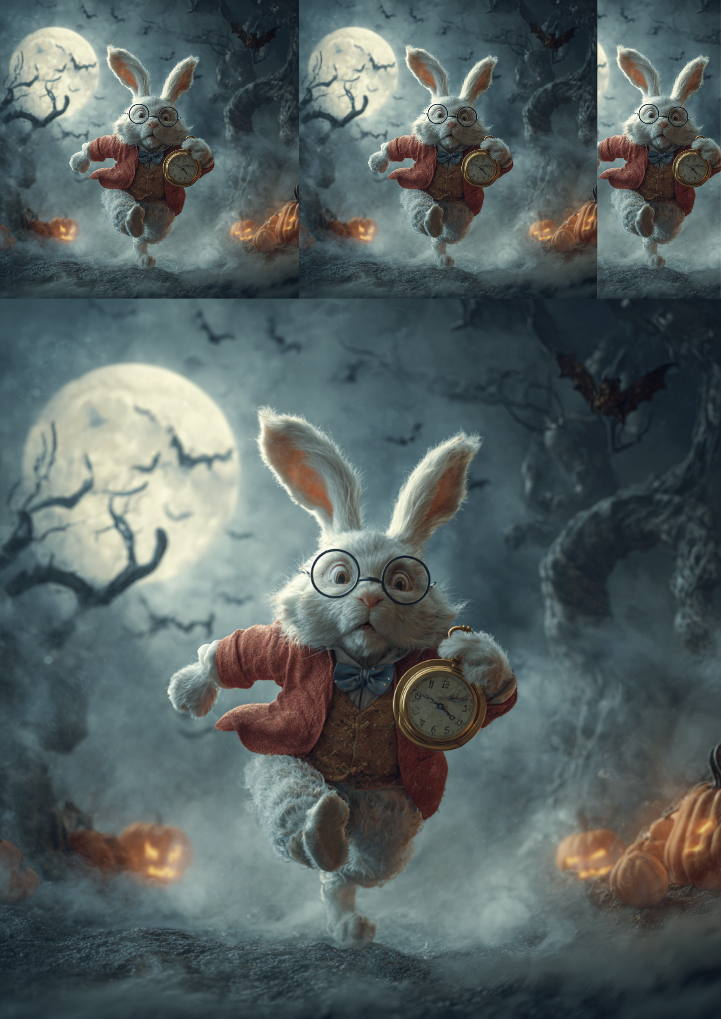 Sticker Sheet / Greeting Card – Running White Rabbit Collage Cat. No. 4834