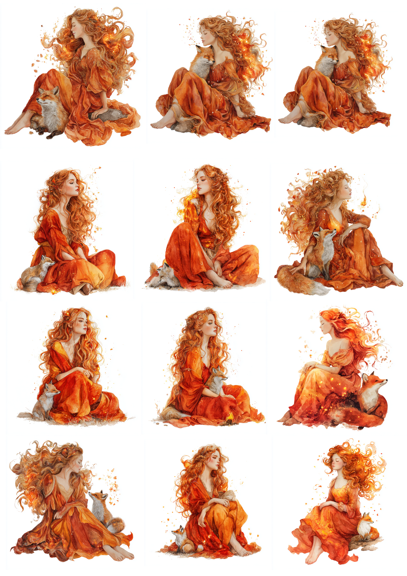 Sticker Sheet / Greeting Card – Fire Fairy With Fox Collage Cat. No. 4847