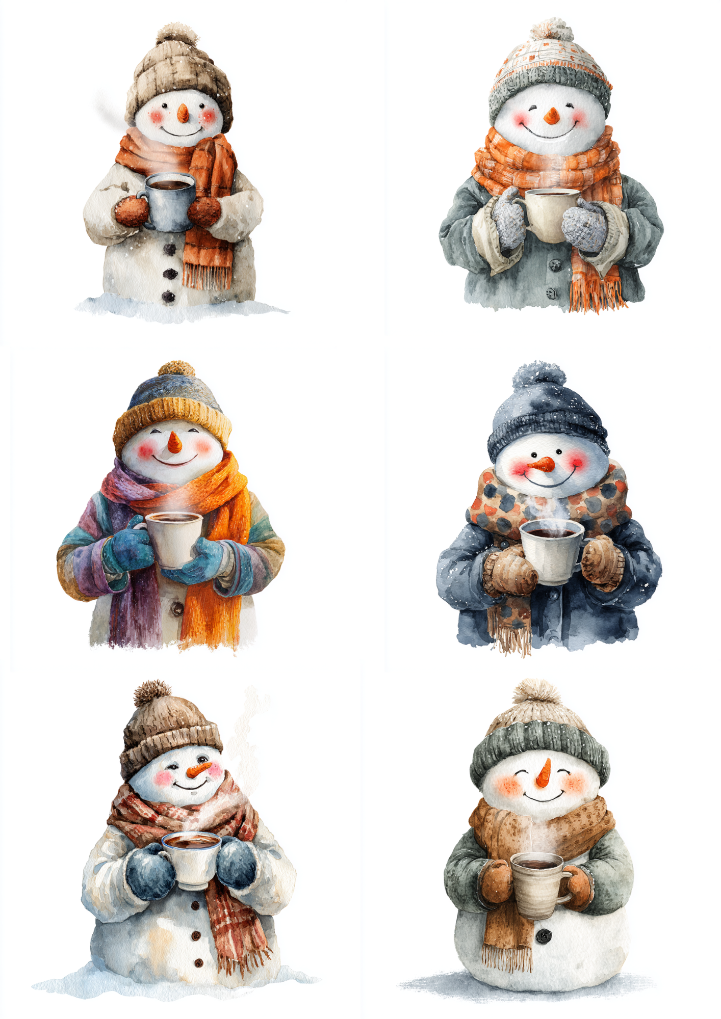 Sticker Sheet / Greeting Card – Smiling Snowman Drinking Tea Collage Cat. No. 4848