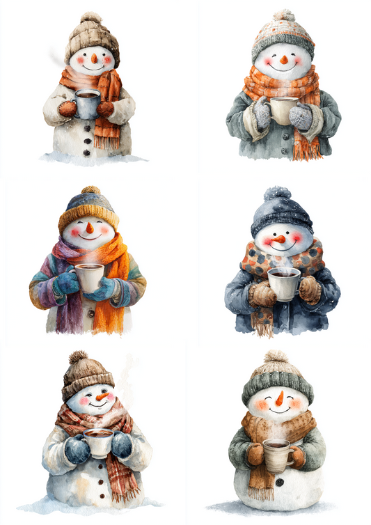 Sticker Sheet – Smiling Snowman Drinking Tea Collage Cat. No. 4848