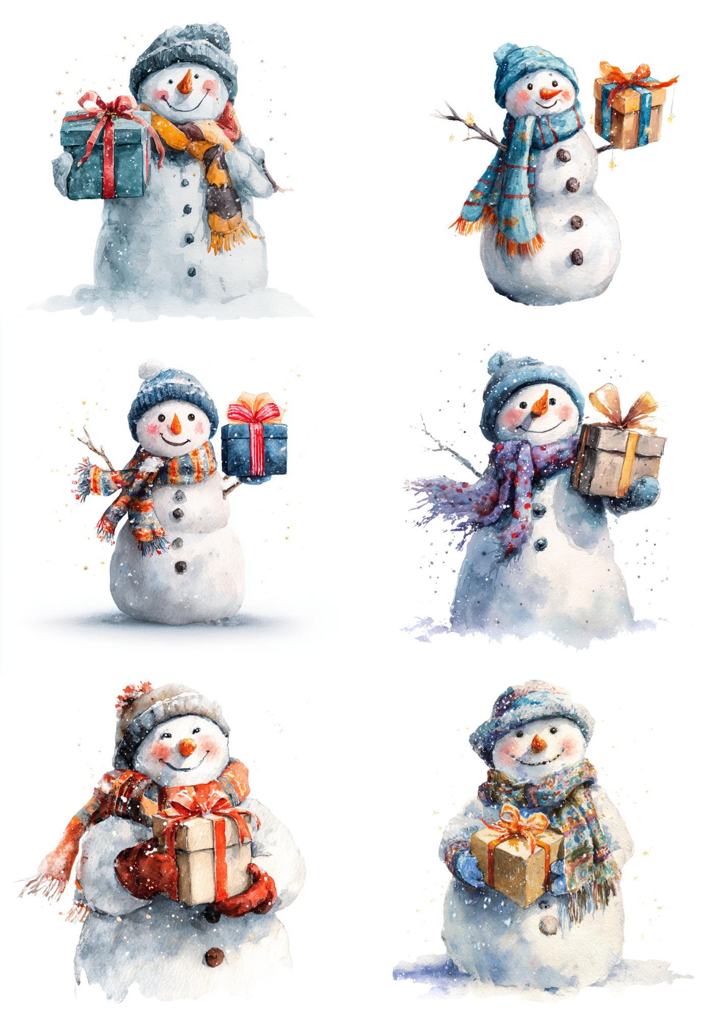 Sticker Sheet / Greeting Card – Smiling Snowman With Gift Collage Cat. No. 4850