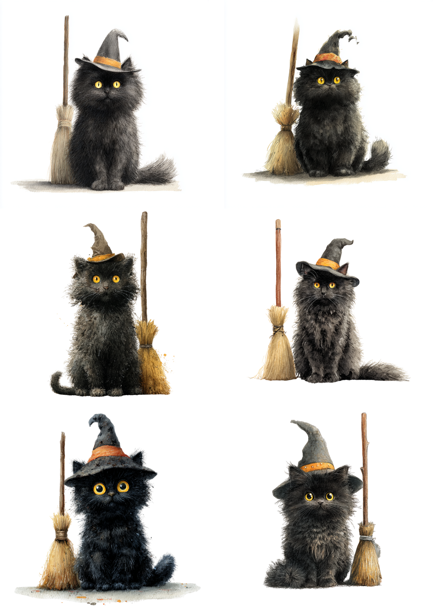 Sticker Sheet / Greeting Card – Black Cat Witch With Broom Collage Cat. No. 4851