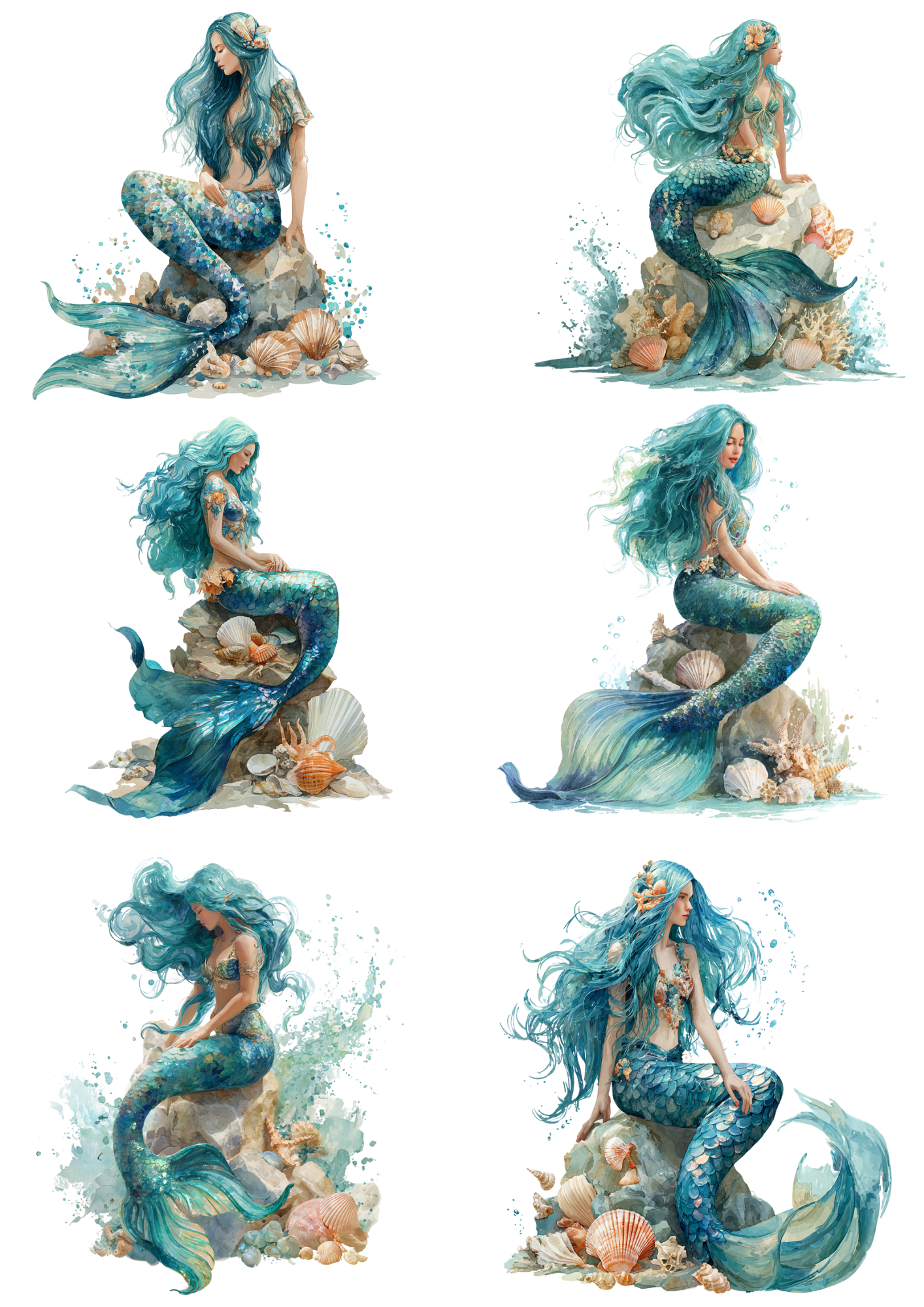 Sticker Sheet / Greeting Card – Mermaid On A Rock Collage Cat. No. 4853