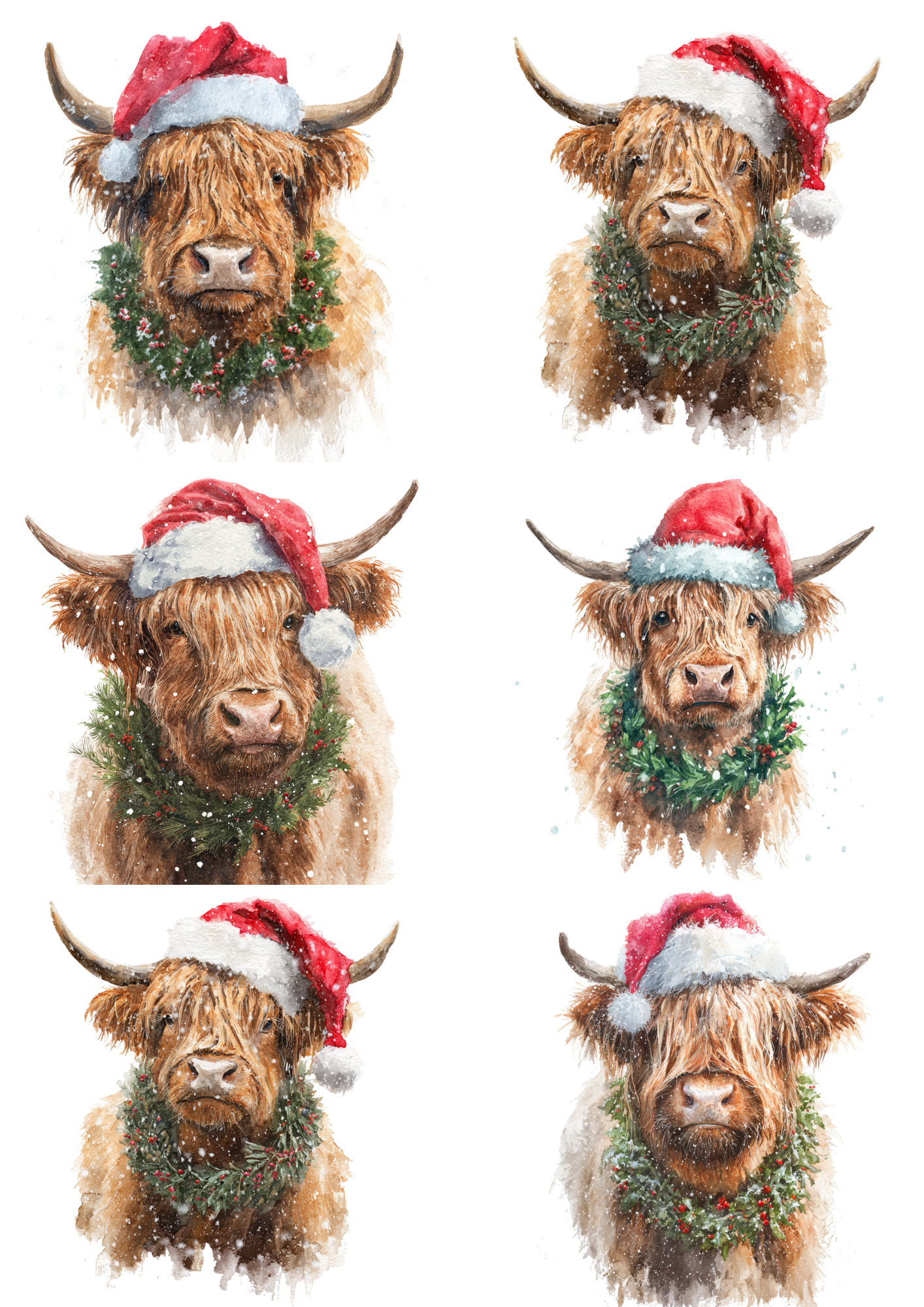 Sticker Sheet – Highland Cow With A Wreath Around Her Neck Collage Cat. No. 4855