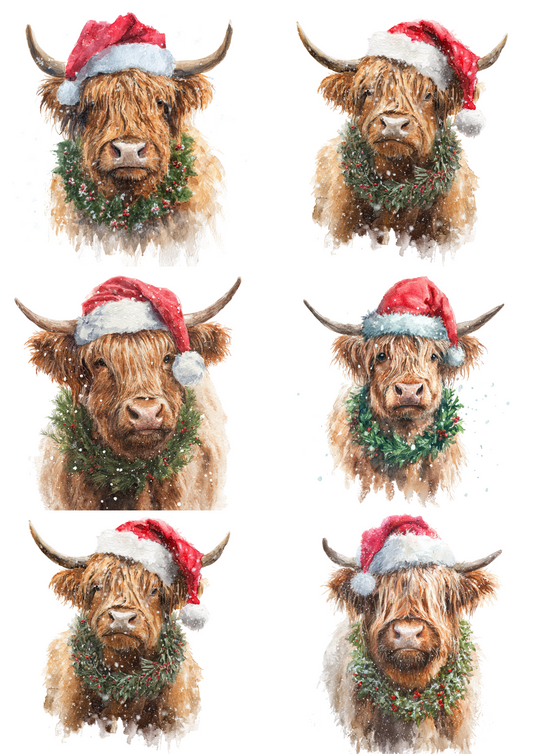 Sticker Sheet – Highland Cow With A Wreath Around Her Neck Collage Cat. No. 4855