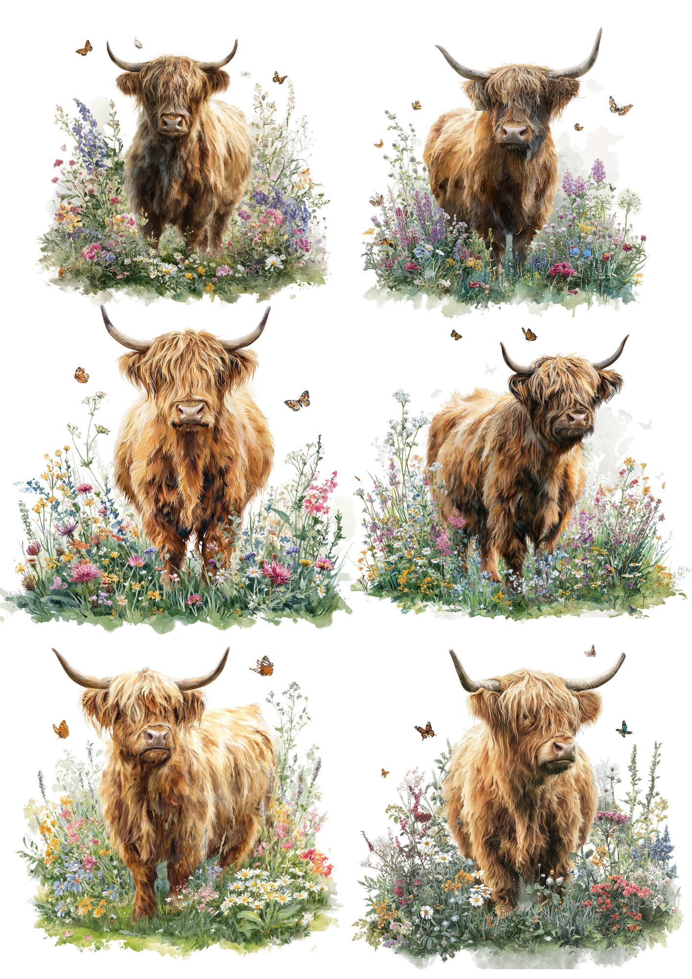 Sticker Sheet / Greeting Card – Highland Cow Collage Cat. No. 4857