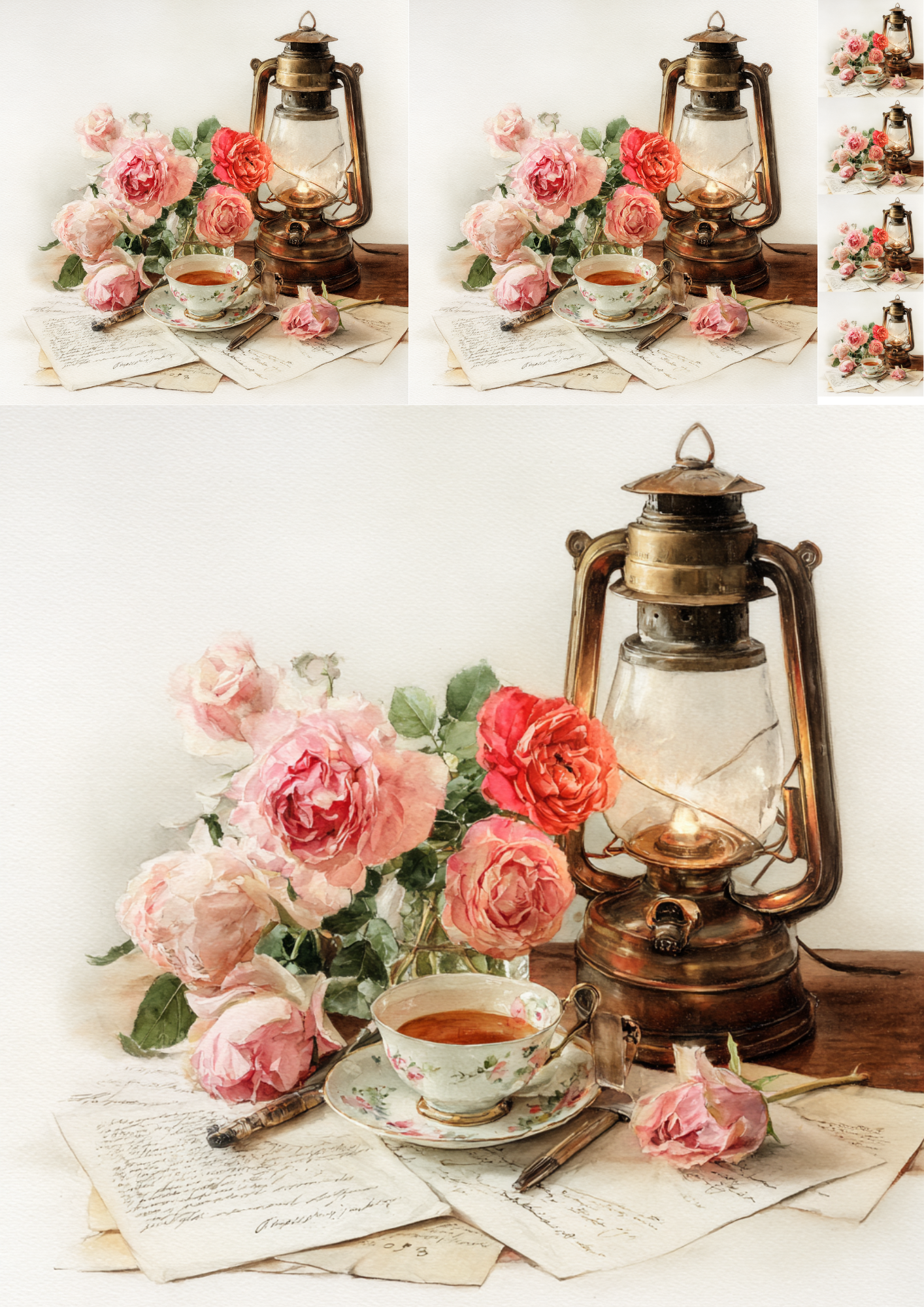 Sticker Sheet / Greeting Card – Roses On Old Letters Vintage Collage Cat. No. 4859