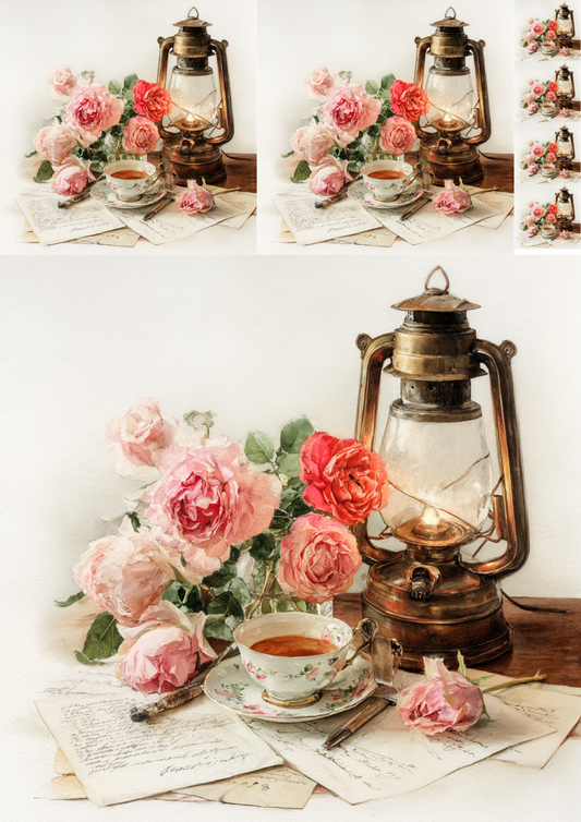 Sticker Sheet – Roses On Old Letters Vintage Collage Cat. No. 4859