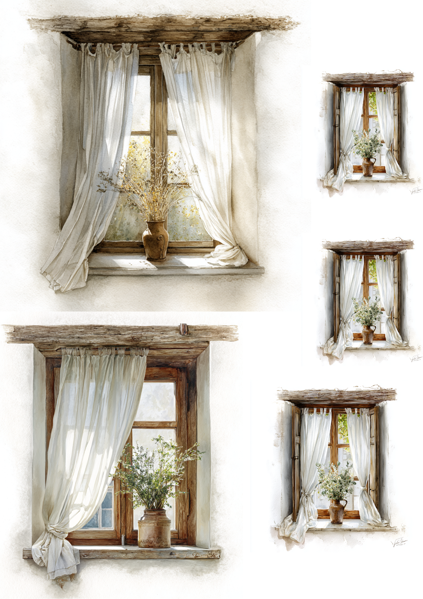 Sticker Sheet / Greeting Card – Window With Curtain Collage Cat. No. 4863