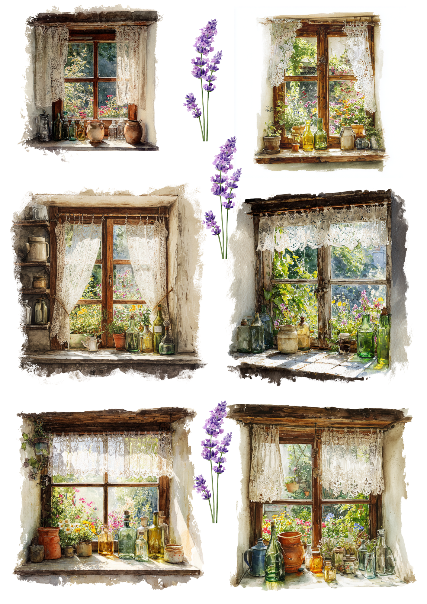 Sticker Sheet / Greeting Card – Window With View And Lavender Collage Cat. No. 4864
